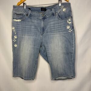 Lucky Brand‎ Ginger Bermuda Floral Embroidered Denim Shorts Size 20W Stretch
